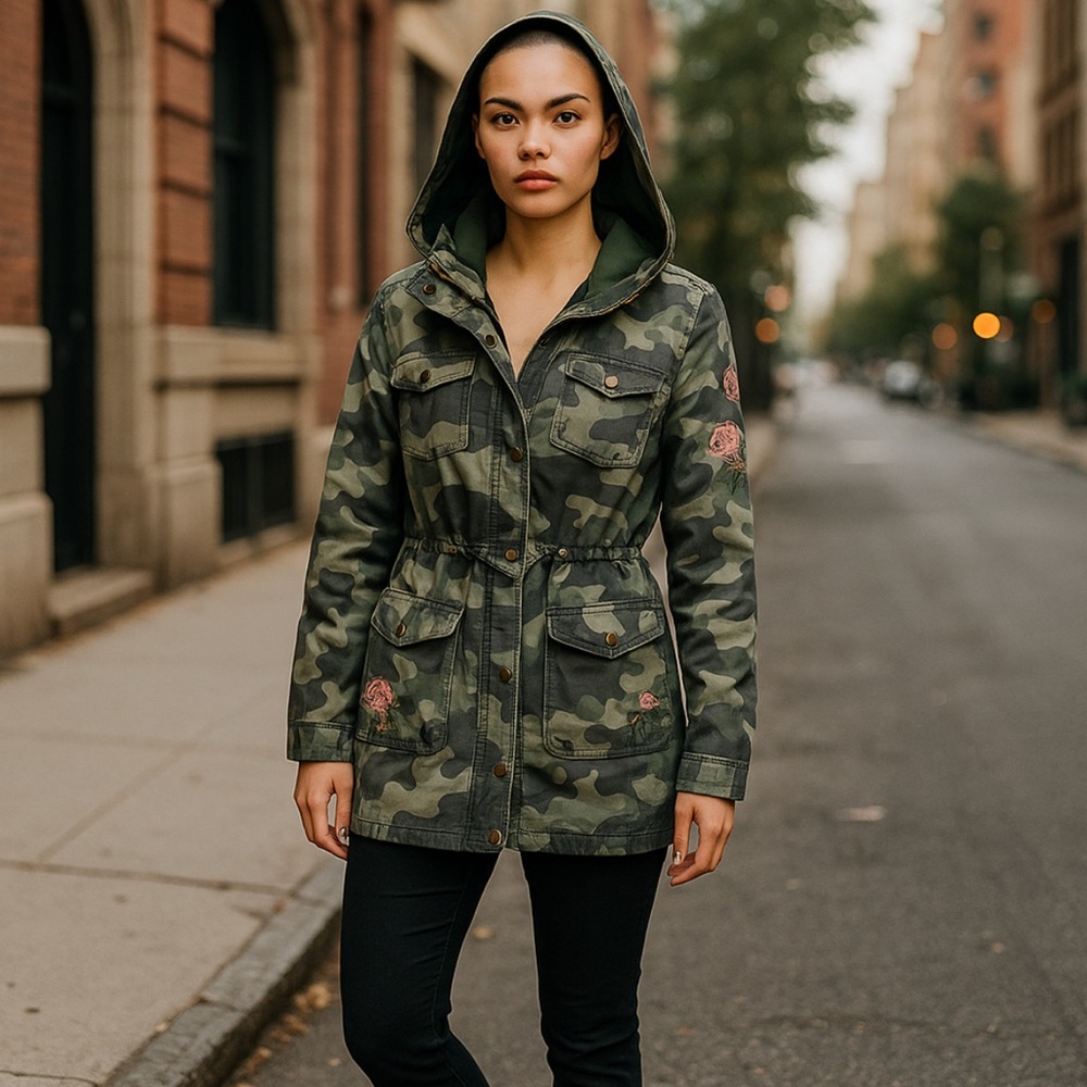 Blue Rain camouflage drawstring waist jacket with hoodie